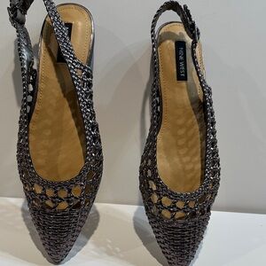 Nine West Pewter/Gray Meshed Slingbacks with adjustable side buckle. Size 8